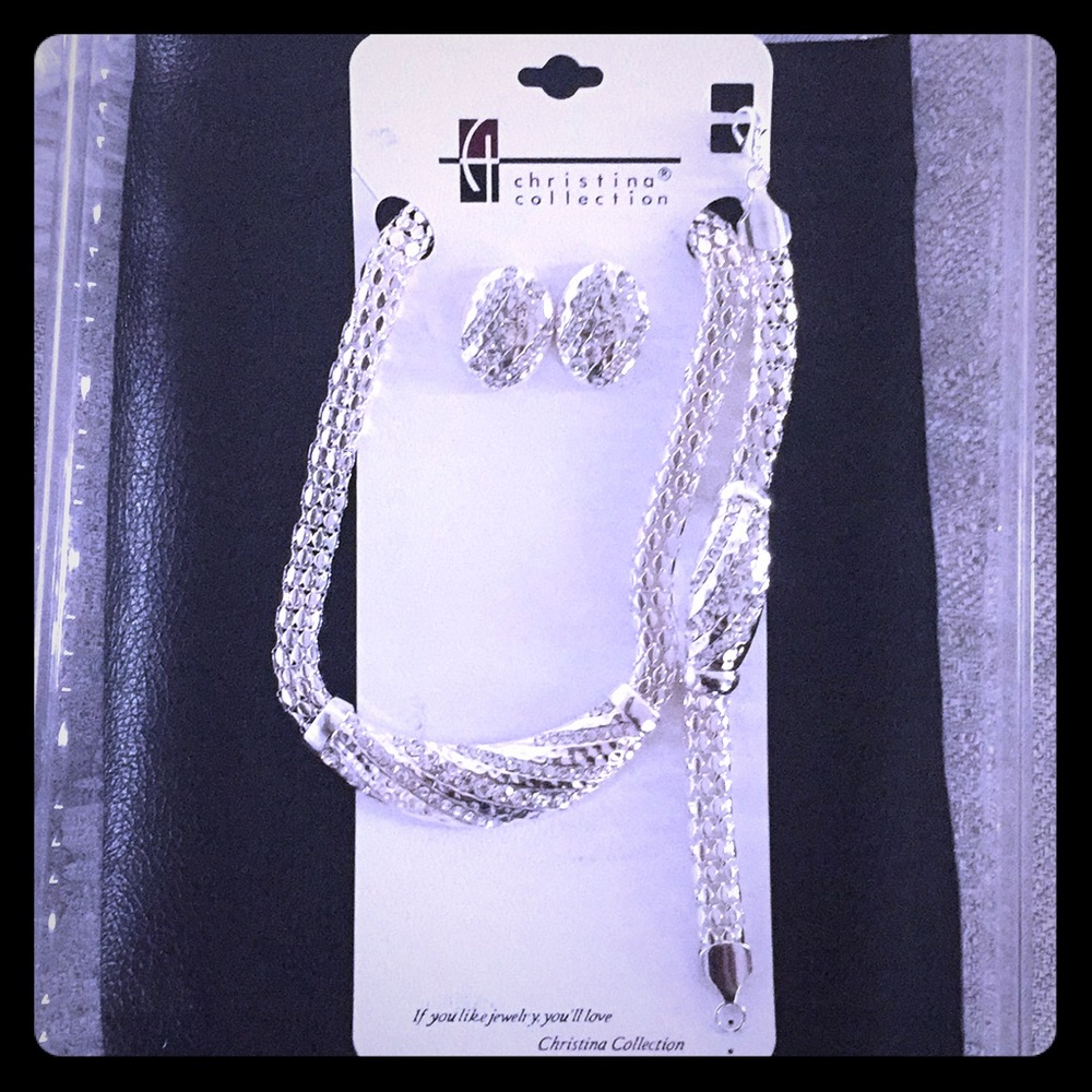Three piece silver rhinestone necklace set